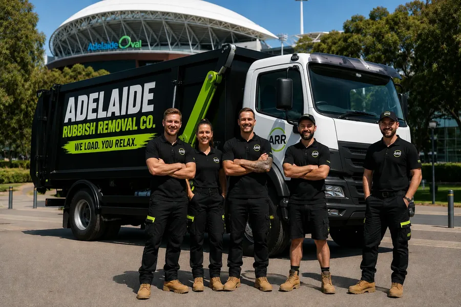 The Adelaide Rubbish Removal Co team in front of the Adelaide Oval